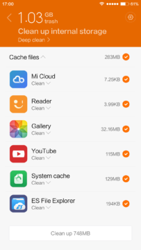 Xiaomi Mi4S – integrovaný čistič úložiště