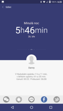 Xiaomi MiBand 1S – sdílení spánkové aktivity