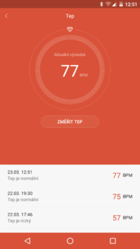 Xiaomi MiBand 1S – třetí měření tepu
