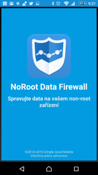 NoRoot Data Firewall: úvodní obrazovka