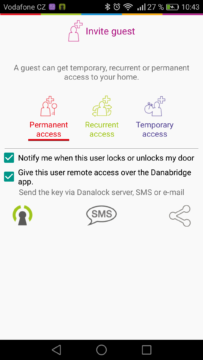Chytrý zámek Danalock – aplikace, účty (2)
