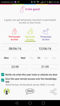 Chytrý zámek Danalock – aplikace, účty (3)