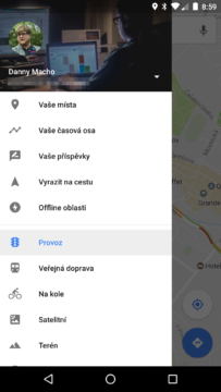 Mapy Google – hamburger menu