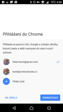 Přihlášení do prohlížeče Chrome