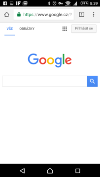 Zobrazení stránky vyhledávače Google