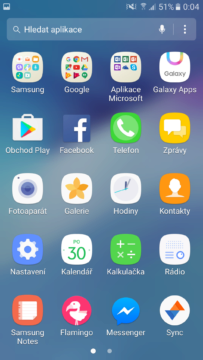 Galaxy A5 (2017) menu aplikací