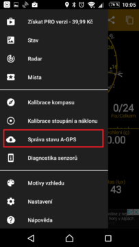 Sekce Správa stavu A-GPS