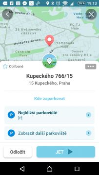 Waze - GPS, Mapy & Doprava Výběr cíle s možností hledání parkování