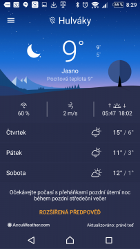 Aplikace Xperia Weather