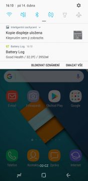 Recenze Samsung Galaxy S8 systém notifikační lišta baterie