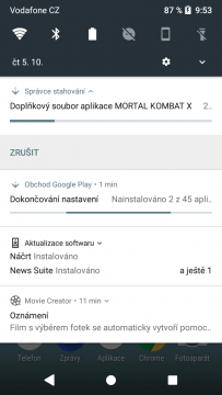 Sony Xperia XZ1 Compact notifikace