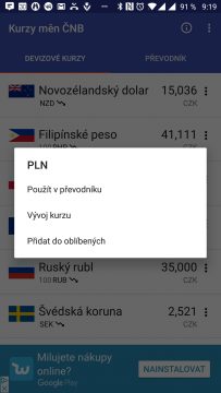 Kontextová nabídka Česká koruna