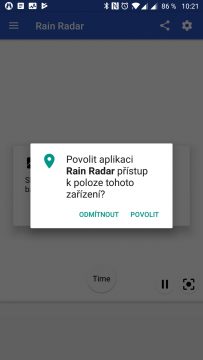 Rain Radar chce přístup k poloze