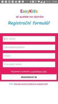 Registrační formulář EasyKids