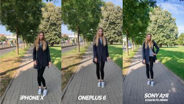 modelka na chodniku fototest oneplus 6 vs iphone X