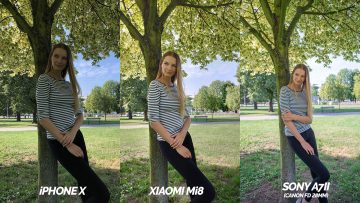 xiaomi mi 8 vs iphone x porovnani fotoaparatu modelka u stromu