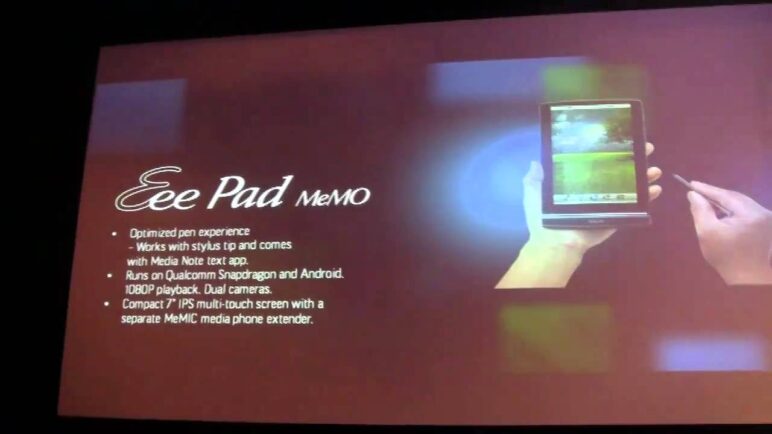 ASUS Eee Pad MeMO: Jonney Shih unveils 7" Snapdragon powered Android tablet.