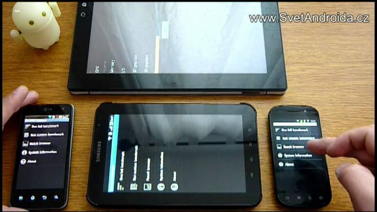 Test výkonu 2x Android tablet 2x Android telefon